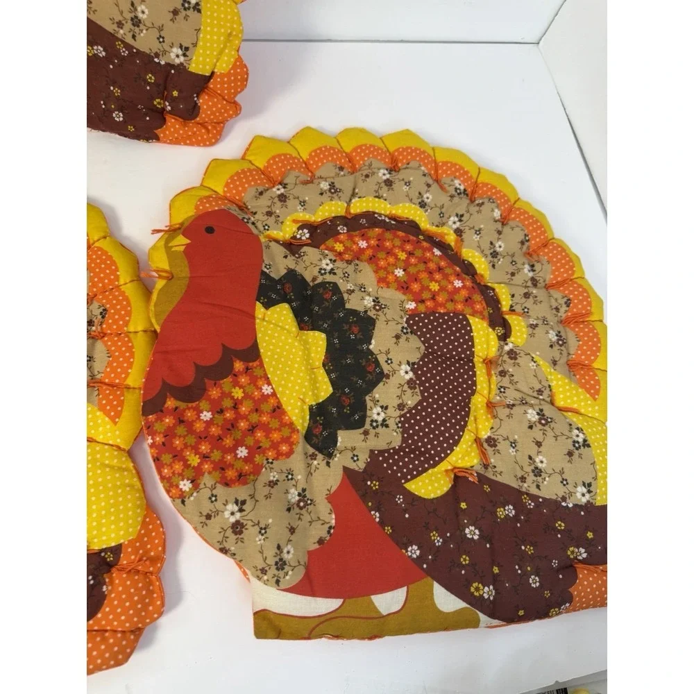 Quilted Turkey Handmade Thanksgiving Decor Placemats Set of 3‎ Vintage Holiday